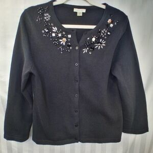 Garnet Hill Black Beaded Cardigan Size M